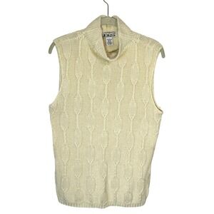 VTG P&S Butter Yellow Cable Knit Sleeveless Turtleneck Sweater Vest Womens L